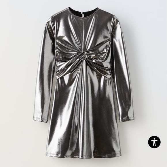 🩶Zara Girls Silver Metallic Knot Dress🩶 Size 11–12 - Picture 2 of 10